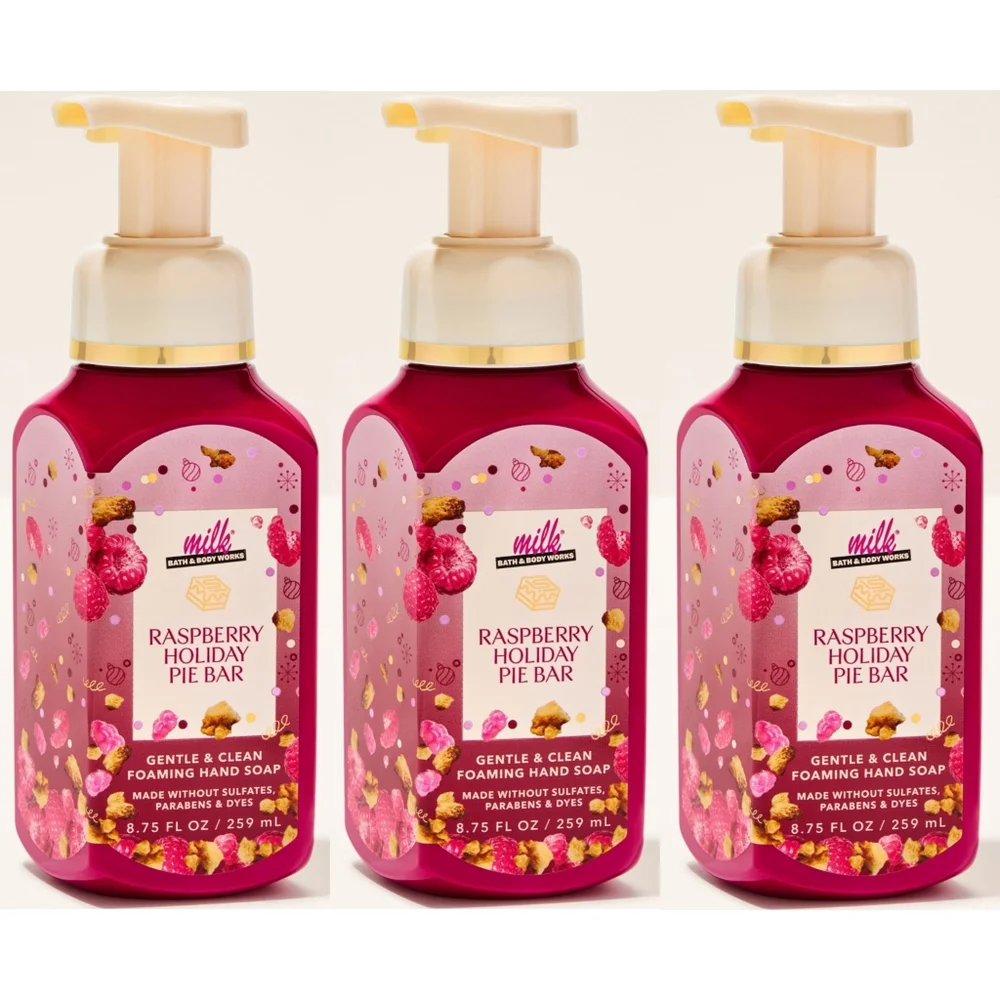 Bath Body Works Milk Bar Raspberry Holiday Pie Bar Hand Soap Set of 3 New RARE